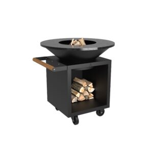 Barbacoa OFYR negra con leñero y sobre ruedas (100 cm)